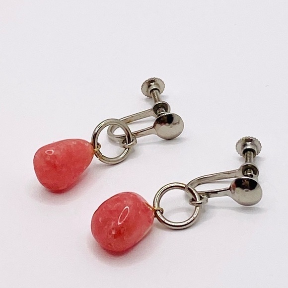 Vintage Screw Ons Earrings with Dangles Pink Stone - Picture 2 of 9